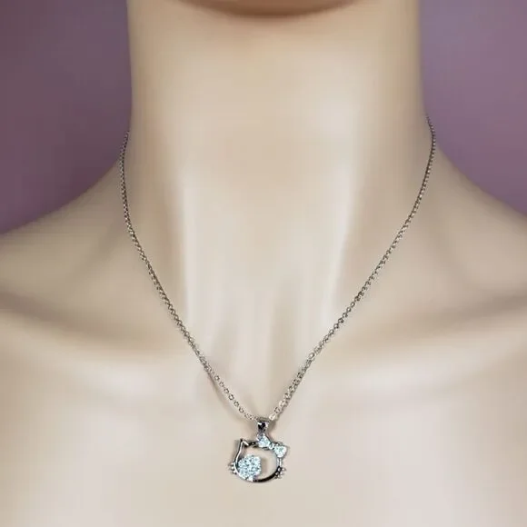 Brand New Silver Rhinestone Hello Kitty Necklace - Picture 5 of 7